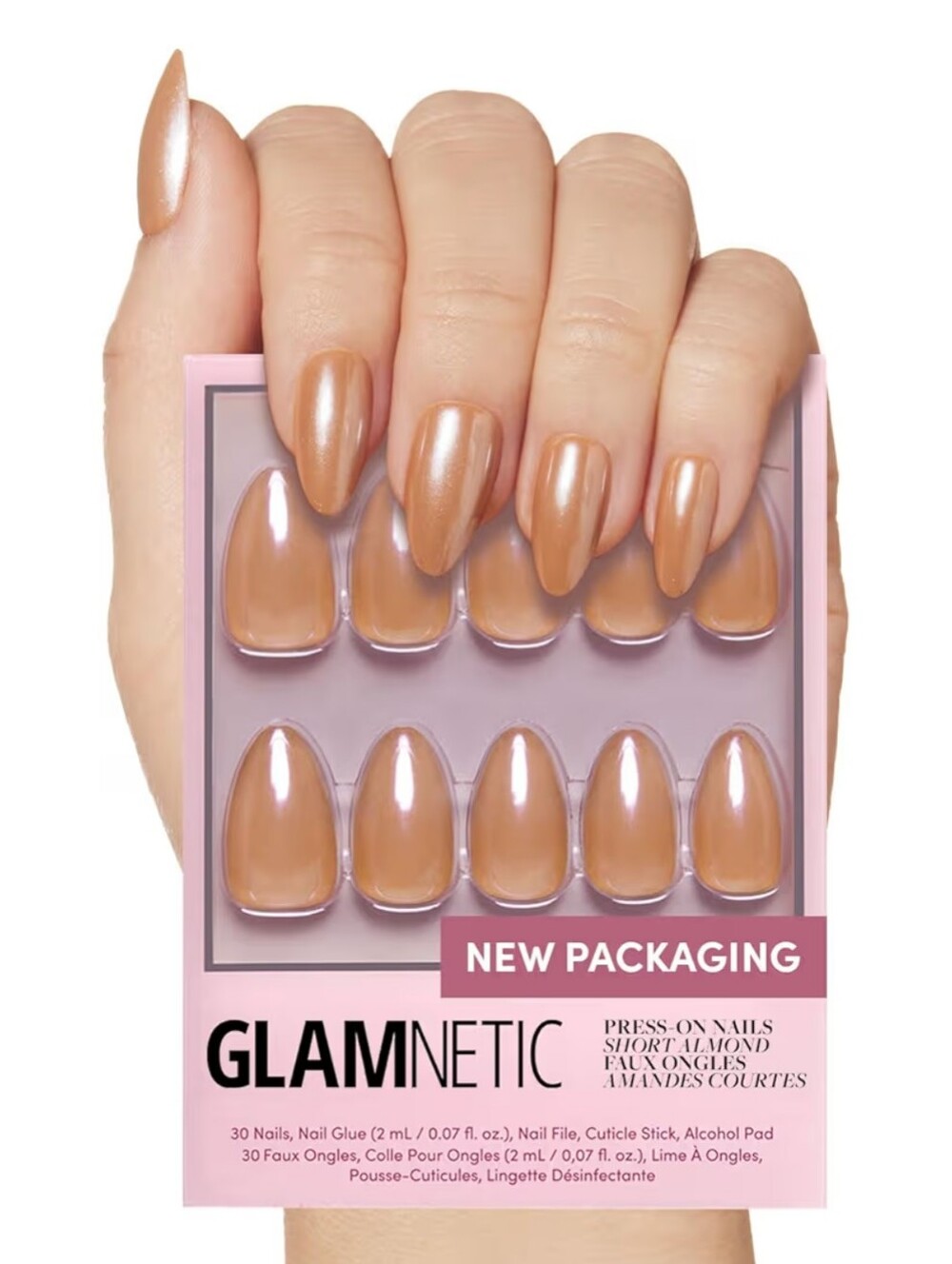 NIB GLAMNETIC Short Almond Press-On Nails in Maple Glaze